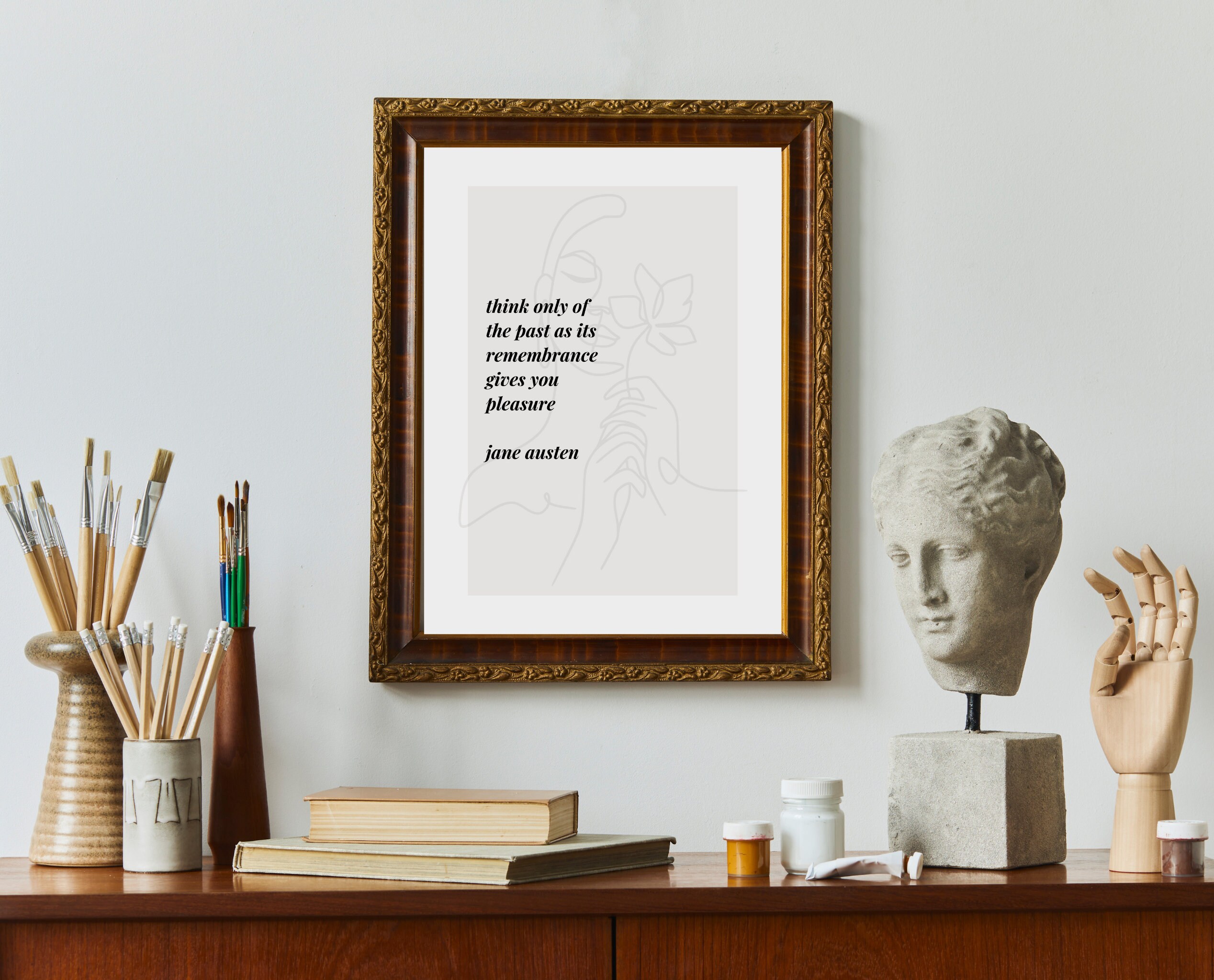 Think only of the past as its remembrance gives you pleasure, Jane Austen, Pride and Prejudice, Wall Art, Digital Print, Deco