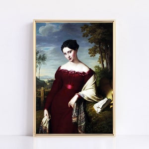 Vintage Dark Moody Woman In Red Dress Portrait Print I Eclectic Art Print I Bedroom Decor I Digital Download