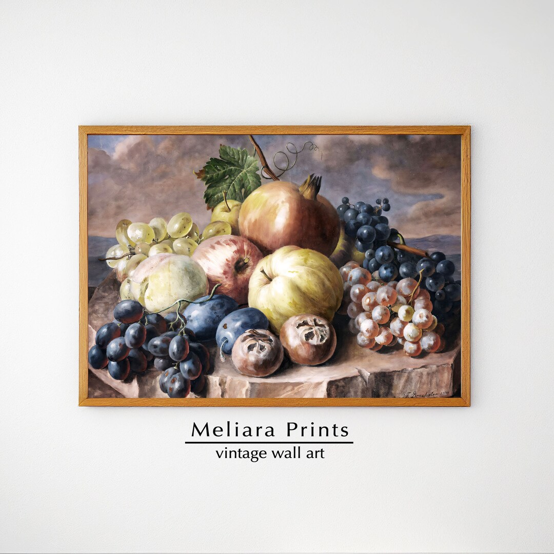 Vintage Bowl of Fruit, Still Life Print I Kitchen, Dining Room Decor I ...