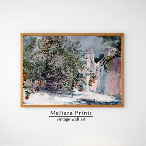 Vintage Blooming Orange Tree Summertime Watercolor Print I Mediterranean Garden I Kitchen Dining Room Decor I Instant Download