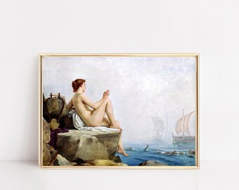 Vintage Siren Mythical Fantasy Print I Nude Woman, Ocean Nautical I Instant Download