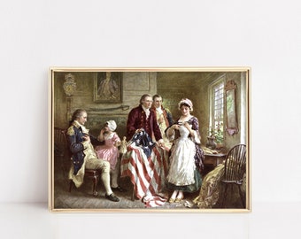Vintage Betsy Ross and US Flag Print I Independence Day, Fourth of July Wall Art I Instant Printable Digital Download