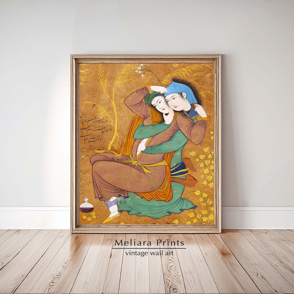 Vintage Reza Abbasi, Two Lovers, 17th Century I Iran Persia, Couple In Love I Bedroom Decor I Wall Art I Digital Download