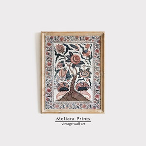 Vintage 1700s Palempore Floral Wall Art Print I Indian, Chinese Chintz Pattern I Digital Download