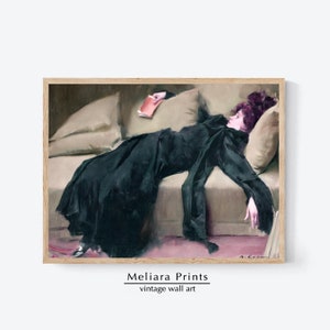 Vintage Girl Laying On The Couch Wall Art Print I Exhausted After A Night Of Dancing I Bedroom Decor I Digital Download