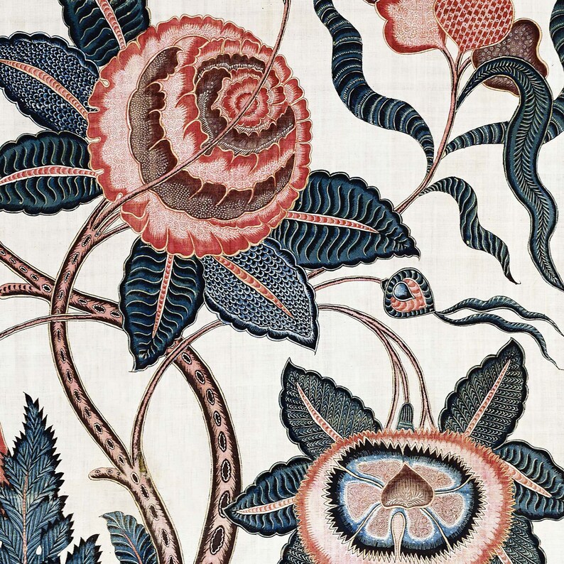 Vintage 1700s Palempore Floral Wall Art Print I Indian, Chinese Chintz ...