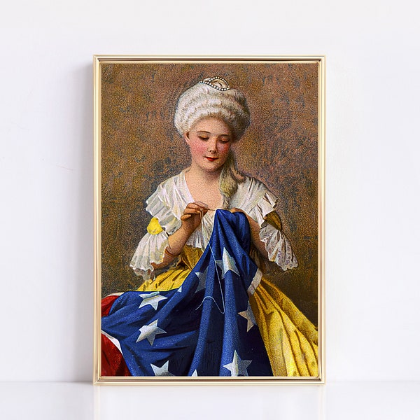 Vintage Betsy Ross Sewing American Flag Print I Revolutionary War, 1776 Wall Art I Independence Day, July 4th Decor I Digital Download