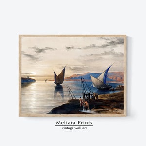 Vintage Ocean Voyage Nautical Illustration Print I Ancient Ships In Harbor Wall Art I Digital Download
