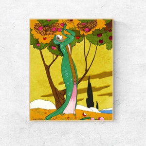 Vintage Woman Picking Apples Print I French, Art Deco, 1920s, Illustration I Bedroom Decor, Wall Art I Digital Download