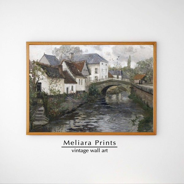Vintage Rustic European Town Print I Old World Charm, Country Village Scene I Wall Art I Instant Download