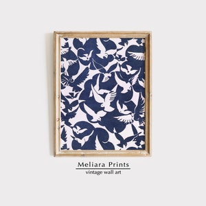 Vintage Textile Pigeon Print I French Blue and White Fabric, Cloth Print I Printable Wall Art I Digital Download