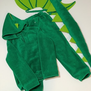 Fantasia de dinossauro de lã verde, aconchegante para crianças no Halloween, traje de cosplay, fantasia divertida, acessório para fotos, fantasia de dinossauro adorável para crianças pequenas