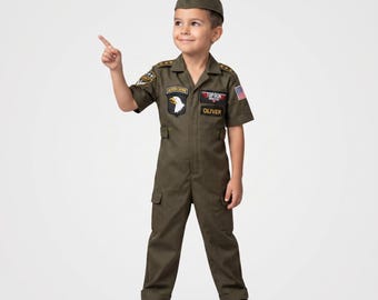 Personalized Army Air Force pilot costume with hat,newborn outfit, Halloween costume