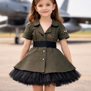 Personalized Army Costume Dress,Removable Tutu,Hair Bow image 1