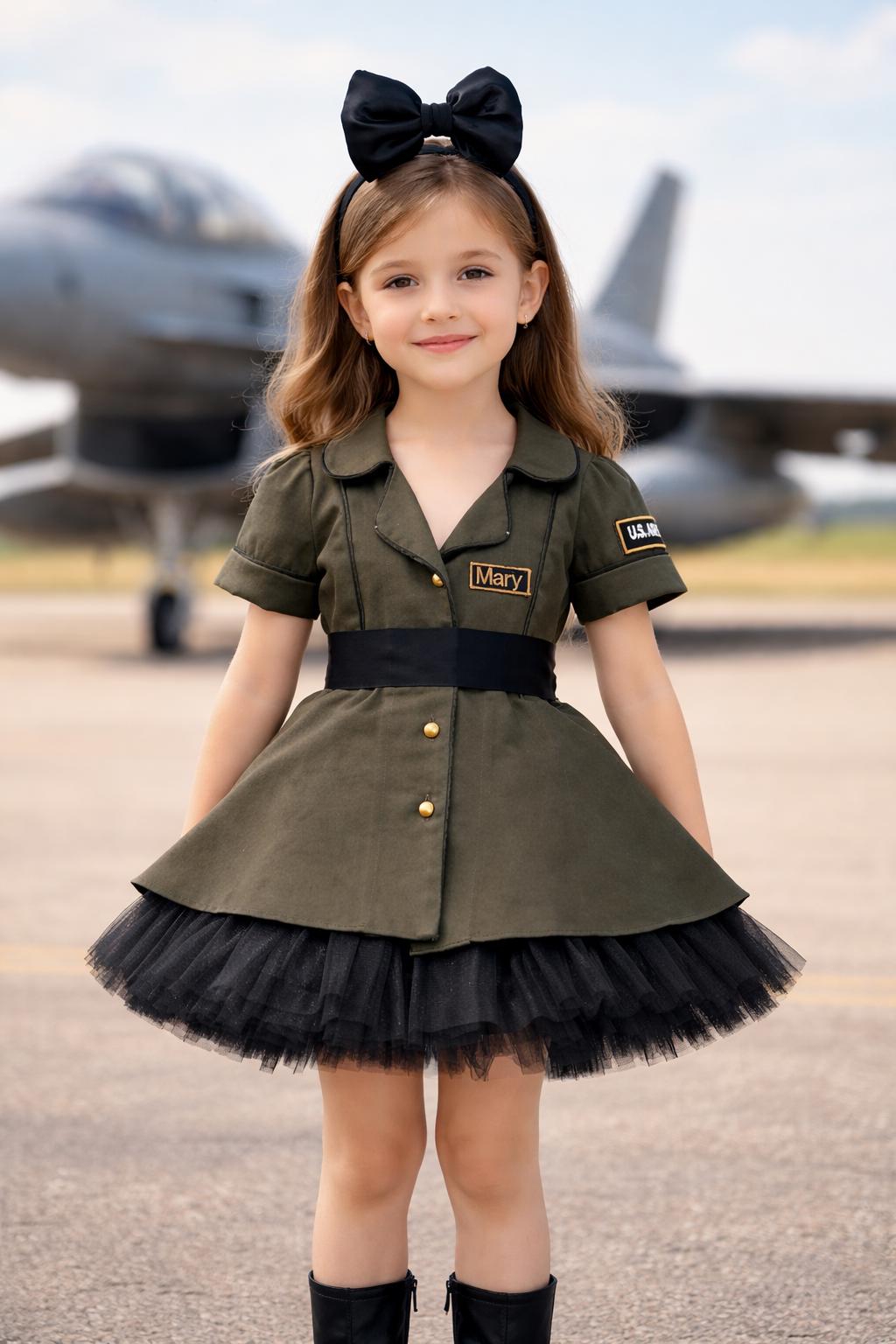 zara green ruffle sleeve dress Olive Green Satin Frock With Floral Embellishment For Girls – Lagorii Kids main image 1