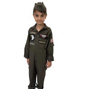 Pilot Costume for Kids , Personalized childrens aviator costume , Toddler green pilot jumpsuit