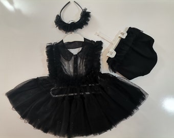 Costume da Mercoledì Addams, Cosplay in tulle nero, neonato