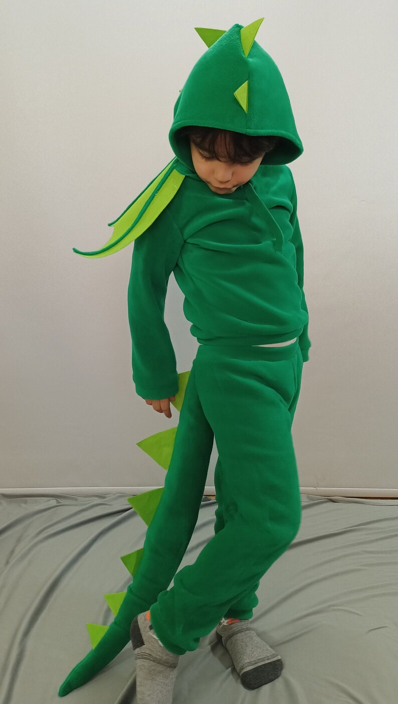 Kids Green Fleece Dinosaur Costume, Cosplay Dress-Up Outfit image 6