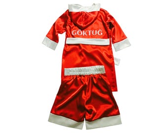 Kids Boxing Costume — Red Satin Robe & Shorts