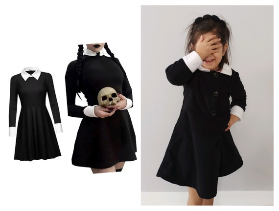 Costume per bambini di mercoledì Addams, abito di Halloween del