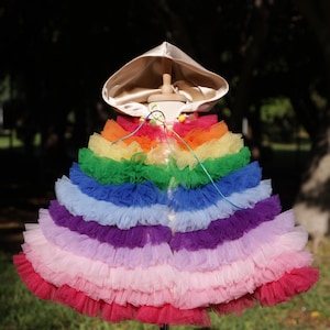 Kids cape with tulle , Rainbow fairy ,Hooded tulle cape , Colorful children*s and babys cape Birthday outfit