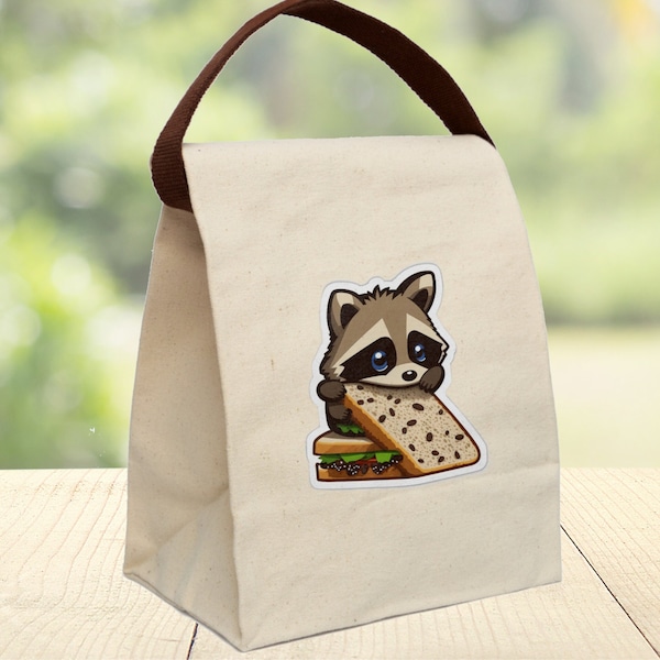 HUNGRY RACCOON LUNCHBAG - Cute Raccoon Lunch Box - Canvas Lunch Bag w/Original Artwork