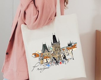 Prague Travel Tote Bag: Cotton Canvas City Gift