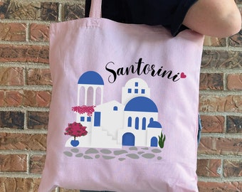 Santorini Cotton Canvas Tote Bag: Greek Island Travel Gift