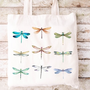 Dragonfly Tote Bag, Dragonfly Lover Gift, Cute Dragonfly Tote Bag, Cotton Canvas Tote Bag, Zippered Tote Bag, Aesthetic Tote Bag