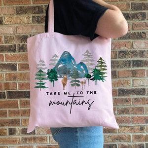 Take Me To The Mountains Tote Bag, Hiking Lover Tote Bag, Cotton Canvas Tote Bag, Traveler Tote Bag, Hiker Gift, Mountain Lover Tote Bag