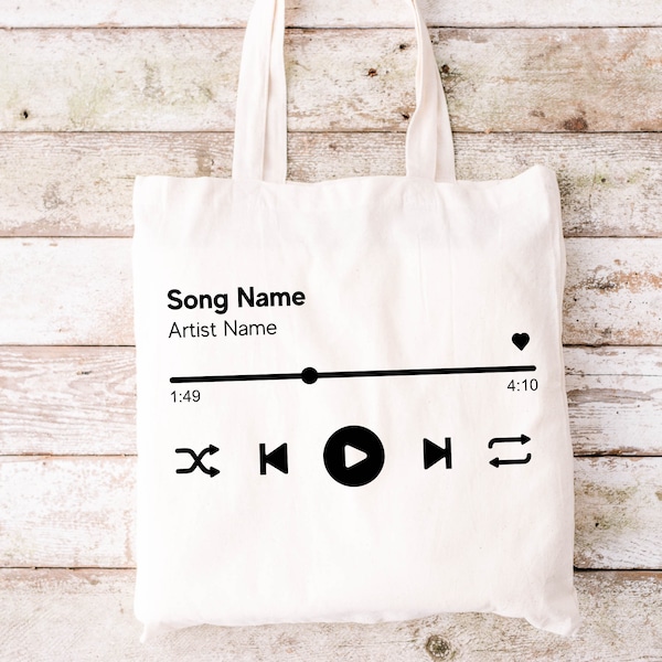 Custom Song Name & Artist Name Tote Bag, Music Lover Gift, Music Lover Tote Bag, Cute Tote Bag, Cotton Canvas Tote Bag, Zippered Tote Bag