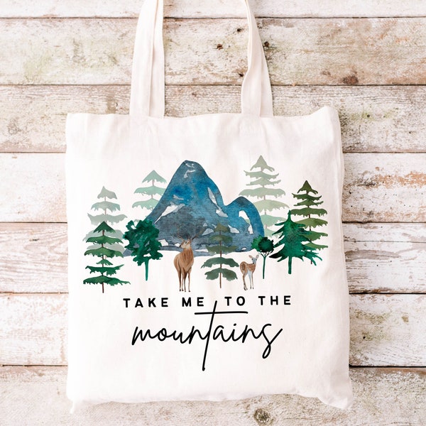 Take Me To The Mountains Tote Bag, Hiking Lover Tote Bag, Cotton Canvas Tote Bag, Zippered Tote Bag, Hiker Gift, Mountain Lover Tote Bag