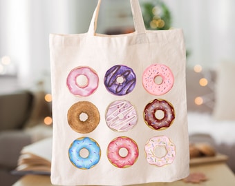 Donuts Tote Bag, Donut Lover Tote Bag, Foodie Tote Bag, Donut Lover Gift, Cotton Canvas Tote Bag, Zippered Tote Bag, Aesthetic Tote Bag