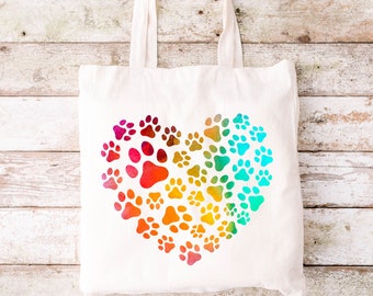 Dog Paw Tote Bag, Dog Lover Gift, Dog Mom Bag, Cotton Canvas Tote Bag, Zippered Tote Bag, Aesthetic Tote Bag, Dog Lover Gift, Dog Lover Bag