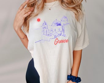 Santorini Greece Shirt: Comfort Colors Oia Skyline Tee