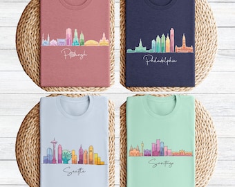 Minimalist City Travel Shirt: Pittsburgh, Philadelphia, Seattle