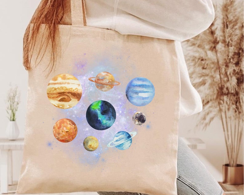 Solar System Cotton Canvas Tote Bag, Galaxy Print, Zippered Option - Etsy