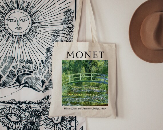 Monet Painting Tote Bag, Water Lililes and Japanese Bridge