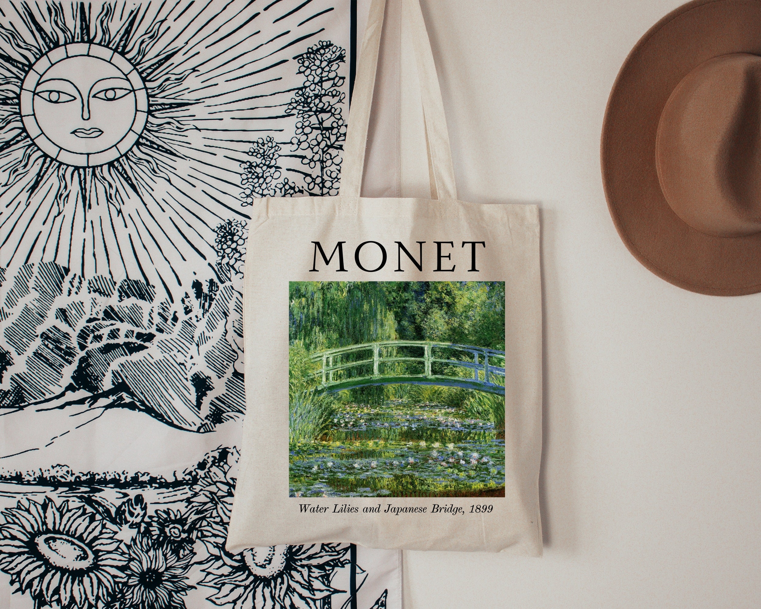ndearose☆Monet bag Monet Painting Tote Bag, Water Lililes and Japanese Bridge