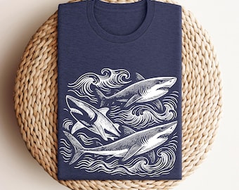 Retro Shark Graphic Tee: Ocean Style Surfer Shirt