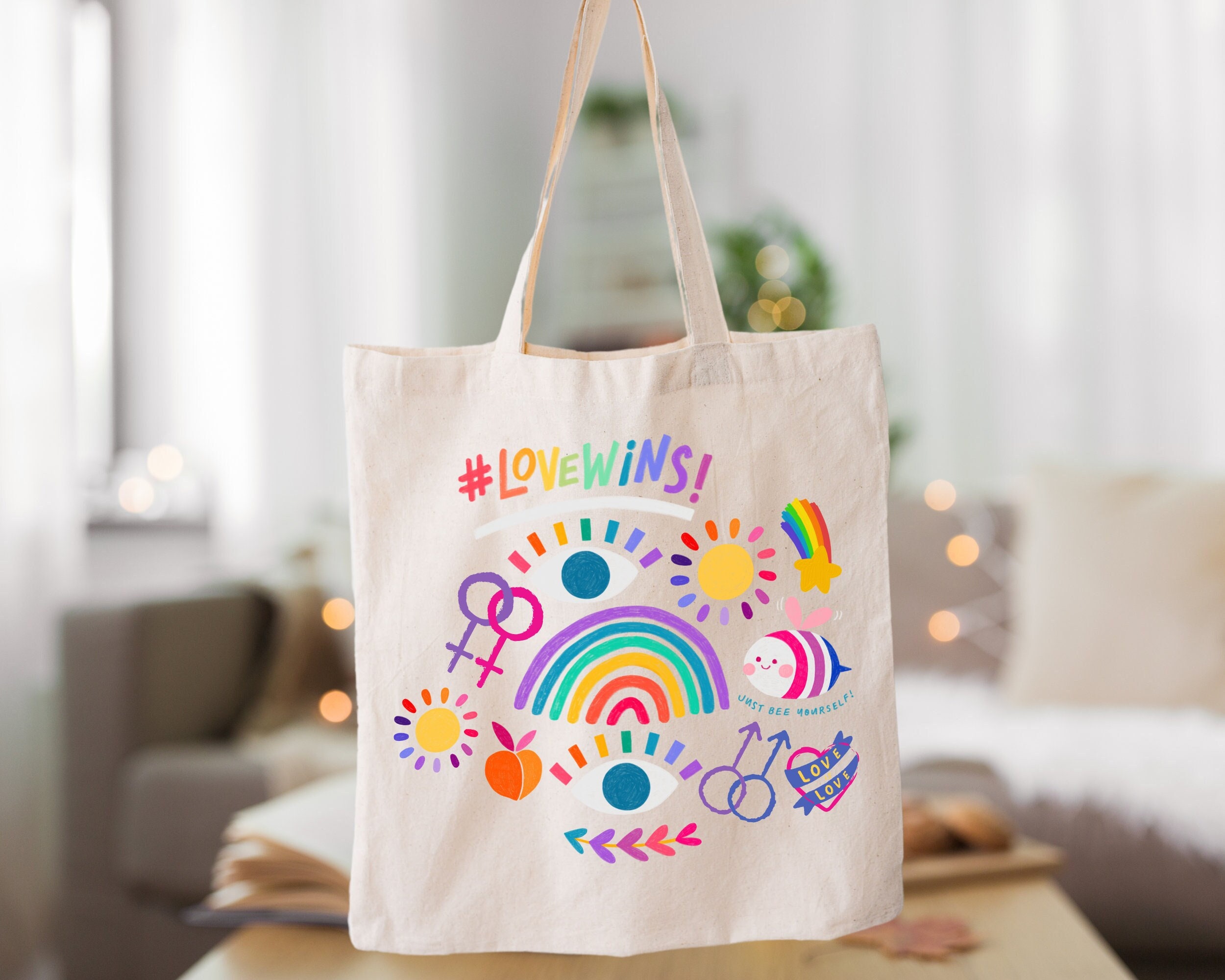 Rainbow Tote Bag/ Fully Lined/ Pride Colours/ With Internal 