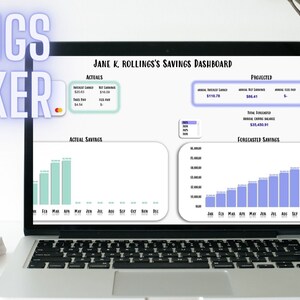 Monatlicher Spar-Tracker für Excel-Tabellen, Dashboard für hohe Einsparungen, Vorlage für finanzielle Einsparungen, automatisch aktualisierte Excel-Tabellen