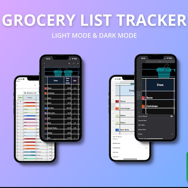 Editable Grocery List Tracker Using Google Sheets, Groceries Template Included, Monthly Weekly Daily Shopping List w/ Budget Tracker.