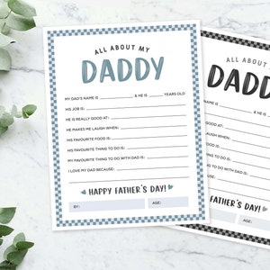 All About My Daddy Printable Dad Questionnaire Fathers Day Gift Gift