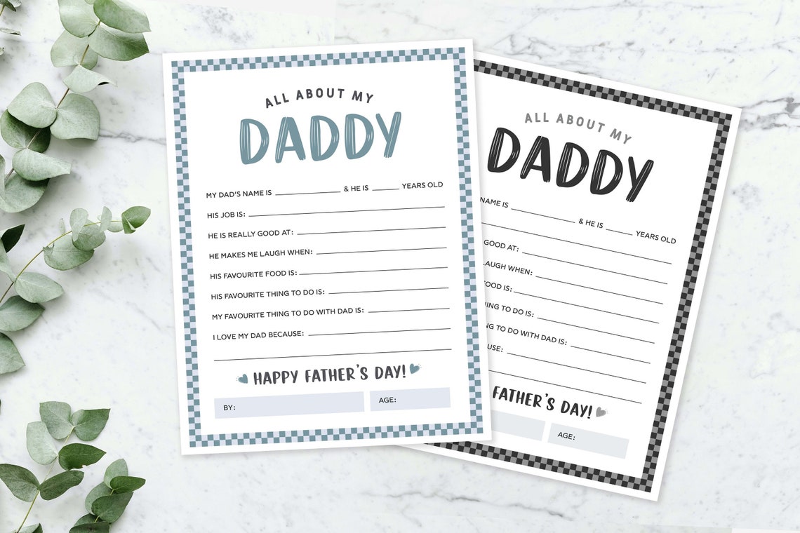 All About My Daddy Printable, Dad Questionnaire, Fathers Day Gift, Gift ...
