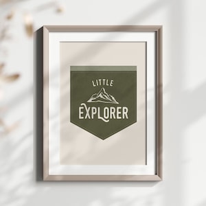 Little Explorer Printable Wall Art, Pennant Banner, Flag Decor, Kids Room, Nursery Art, Baby Gift, Portrait and Square Format, Olive Green