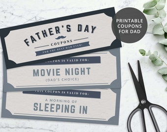 Printable Father's Day Coupons, Coupon Book, Fathers Day Gift, Gift for Dad, Fathers Day Printable, Editable Coupons, PDF, Instant Download