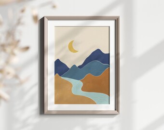 Blue Mountain Printable Wall Art, Mountain Range, Landscape, Bedroom or Living Room Art, Abstract Mountains, Modern Decor, Instant Download
