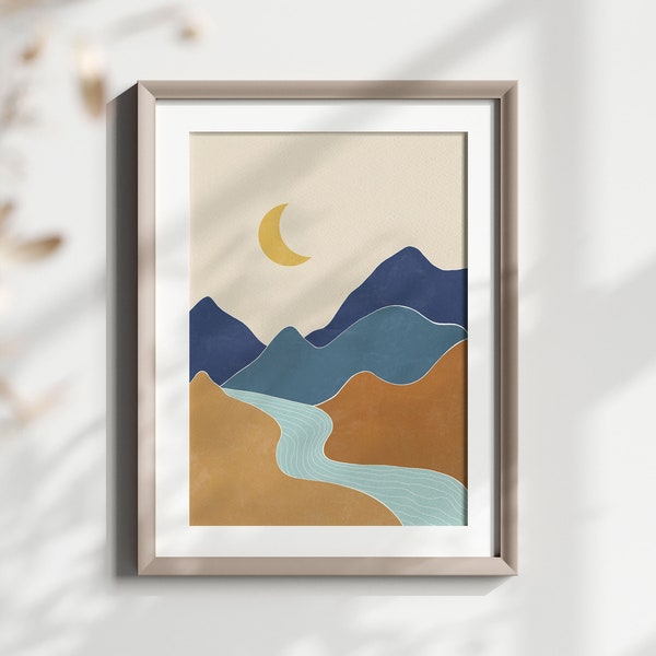 Blue Mountain Printable Wall Art, Mountain Range, Landscape, Bedroom or Living Room Art, Abstract Mountains, Modern Decor, Instant Download