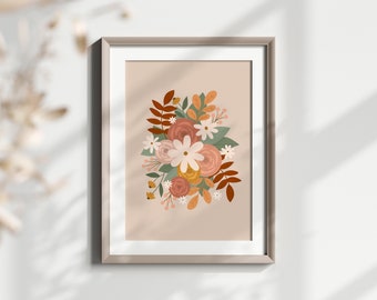 Floral Wall Art Print, Boho Botanical Illustration (Digital Download)